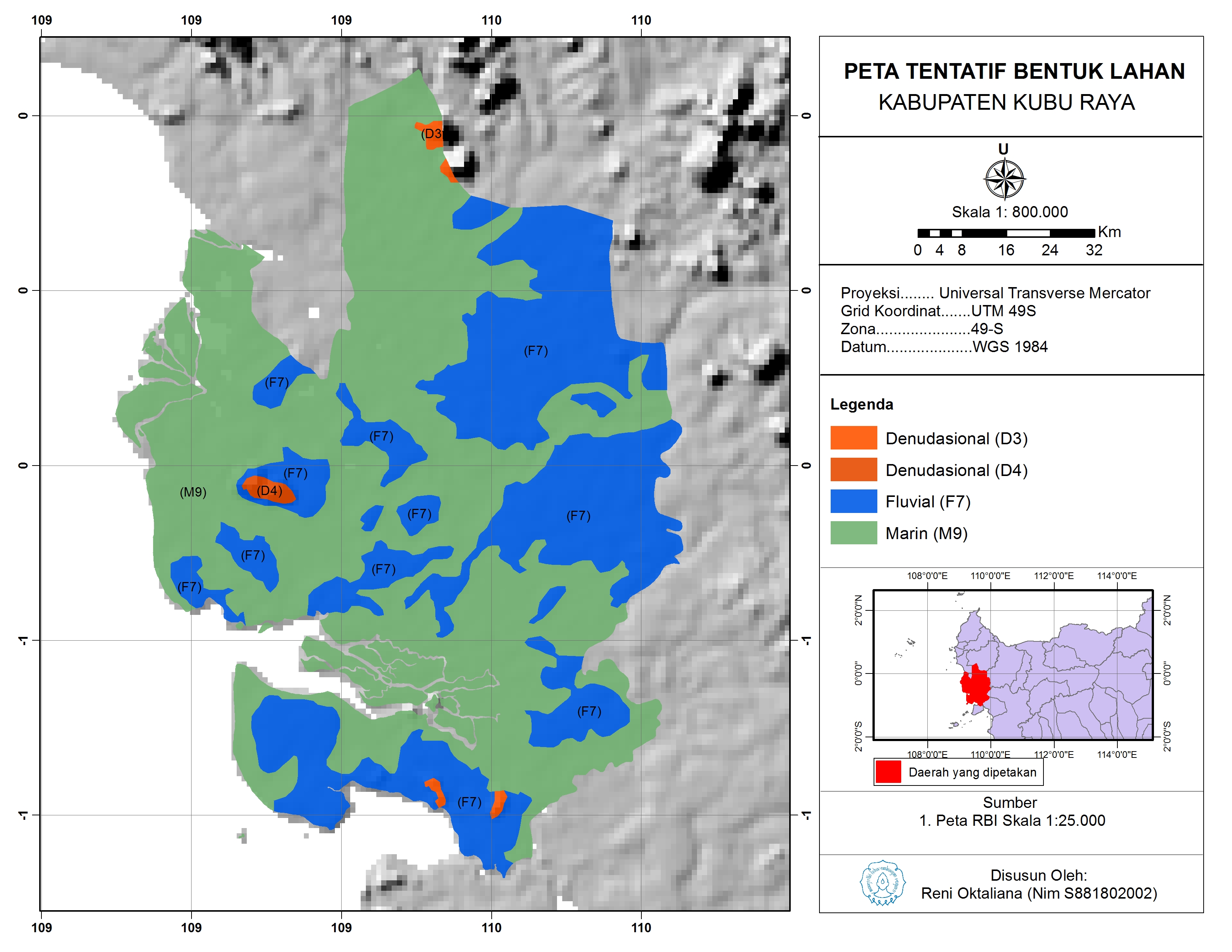 Peta bentuk lahan di Kabupaten Kubu Raya Kalimantan Barat